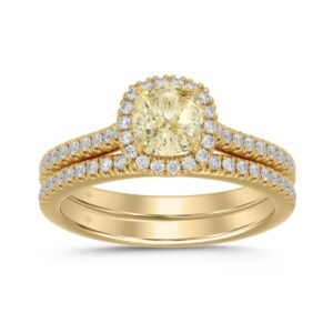 14K YELLOW GOLD 1 1/2CT CUSHION/ROUND DIAMOND LADIES BRIDAL SET (CENTER STONE YELLOW CUSHION DIAMOND 1CT)