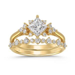14K YELLOW GOLD 1 1/2CT ROUND DIAMOND LADIES BRIDAL SET (CENTER STONE PRINCESS DIAMOND 1CT)