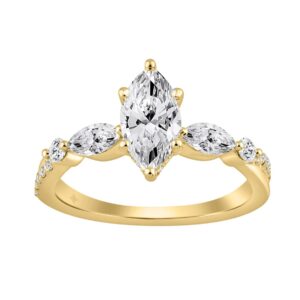 14K YELLOW GOLD 1 1/2CT ROUND/MARQUISE DIAMOND LADIES RING (CENTER STONE MARQUISE DIAMOND 1CT)