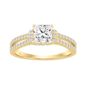 14K YELLOW GOLD 1 1/2CT ROUND/PRINCESS DIAMOND LADIES BRIDAL RING (CENTER STONE PRINCESS DIAMOND 1CT)