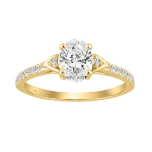14K YELLOW GOLD 1.00CT ROUND/OVAL DIAMOND LADIES BRIDAL RING (CENTER STONE OVAL DIAMOND 3/4CT)