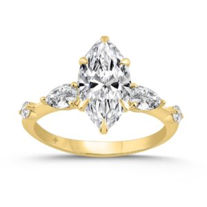 14K YELLOW GOLD 2 1/2CT ROUND/MARQUISE/PEAR DIAMOND LADIES RING (CENTER STONE MARQUISE DIAMOND 2CT)