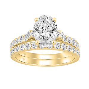 14K YELLOW GOLD 2 1/2CT ROUND/OVAL DIAMOND LADIES BRIDAL SET (CENTER STONE OVAL DIAMOND 1 1/2CT)