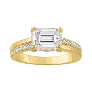 14K YELLOW GOLD 2 1/3CT ROUND/EMERALD DIAMOND LADIES RING (CENTER STONE EMERALD DIAMOND 2CT)