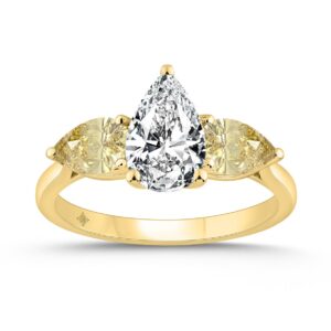 14K YELLOW GOLD 2 1/4CT YELLOW PEAR DIAMOND LADIES RING (CENTER STONE PEAR DIAMOND 1 1/5CT)