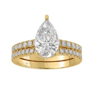 14K YELLOW GOLD 2 3/4CT ROUND/PEAR DIAMOND LADIES BRIDAL SET