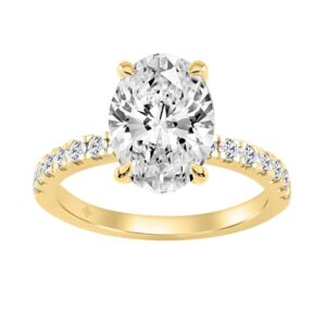 14K YELLOW GOLD 3 1/2CT ROUND/OVAL DIAMOND LADIES RING (CENTER STONE OVAL DIAMOND 3CT)