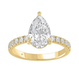 14K YELLOW GOLD 3 1/2CT ROUND/PEAR DIAMOND LADIES RING (CENTER STONE PEAR DIAMOND 3CT)