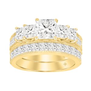 14K YELLOW GOLD 3 1/2CT ROUND/PRINCESS DIAMOND LADIES BRIDAL SET (CENTER STONE PRINCESS DIAMOND 3/4CT )