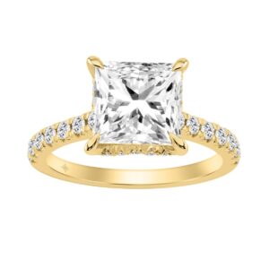 14K YELLOW GOLD 3 1/2CT ROUND/PRINCESS DIAMOND LADIES RING (CENTER STONE PRINCESS DIAMOND 3.00CT)