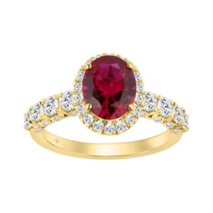 14K YELLOW GOLD 3 1/2CT ROUND/RUBY OVAL DIAMOND LADIES RING (CENTER STONE RUBY OVAL DIAMOND 2 1/2CT)