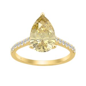 14K YELLOW GOLD 3 1/3CT ROUND/PEAR DIAMOND LADIES RING (CENTER STONE YELLOW PEAR DIAMOND 3CT)