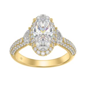 14K Yellow Gold 3 1/4Ct Oval Diamond Bridal Halo Ring  Oval, Half Moon & Round Cut Engagement Ring For Women 2.00Ct Oval Center Stone (Color F-G -Clar