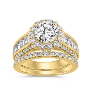 14K YELLOW GOLD 3 3/4CT ROUND/EMERALD DIAMOND LADIES BRIDAL SET (CENTER STONE ROUND DIAMOND 1 1/2CT)