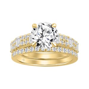 14K YELLOW GOLD 3.00CT ROUND/EMERALD DIAMOND LADIES BRIDAL SET (CENTER STONE ROUND DIAMOND 2.00CT)