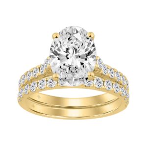 14K YELLOW GOLD 3.00CT ROUND/OVAL DIAMOND LADIES BRIDAL SET (CENTER STONE OVAL DIAMOND 2CT )