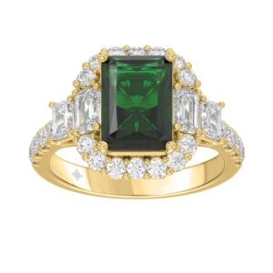 14K YELLOW GOLD 4 1/2CT ROUND/EMERALD DIAMOND LADIES RING (CENTER STONE GREEN EMERALD DIAMOND 3CT)
