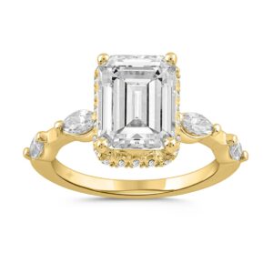 14K YELLOW GOLD 4 1/2CT ROUND/EMERALD/MARQUISE DIAMOND LADIES RING (CENTER STONE EMRALD DIAMOND 4CT )