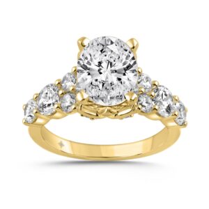 14K YELLOW GOLD 4 1/2CT ROUND/OVAL DIAMOND LADIES RING (CENTER STONE OVAL DIAMOND 3CT)