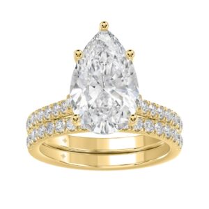 14K YELLOW GOLD 4 1/2CT ROUND/PEAR DIAMOND LADIES BRIDAL SET (CENTER STONE PEAR DIAMOND 4CT)