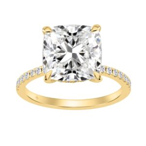14K YELLOW GOLD 5 1/4CT ROUND/CUSHION DIAMOND LADIES RING (CENTER STONE CUSHION DIAMOND 5.00CT)