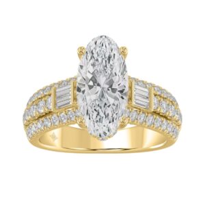 Classic 14K Yellow Gold Ladies Diamond Ring  4.00CT Round Oval & Baguette Diamonds with 3.00CT Oval  Center stone (Color F-G -Clarity VS1/VS2)