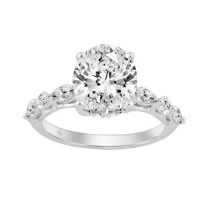 Elegant 14K White Gold  Bridal Fancy Ring for Ladies 3 3/4CT Round & Marquise& Oval Cut Diamonds 3.00CT Center stone (Color F-G -Clarity VS1/V