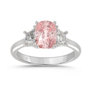 ETERNAL BLUSH COLLECTION 14K WHITE GOLD 2 3/4CT PINK CUSHION/TRAPEZOID DIAMOND LADIES RING (CENTER STONE PINK CUSHION DIAMOND 2CT)