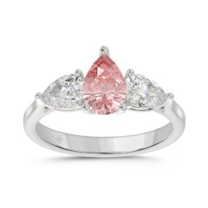 ETERNAL BLUSH COLLECTION 14K WHITE GOLD 2.00CT PINK PEAR/PEAR DIAMOND LADIES RING (CENTER STONE PINK PEAR DIAMOND 1CT)