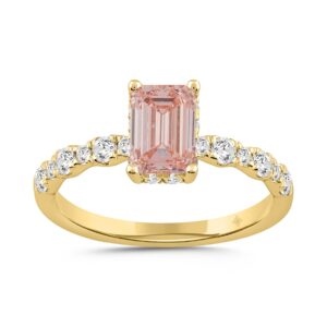 ETERNAL BLUSH COLLECTION LADIES RING 1 1/2CT ROUND/EMERALD DIAMOND 14K YELLOW GOLD (CENTER STONE PINK EMERALD DIAMOND 1CT)