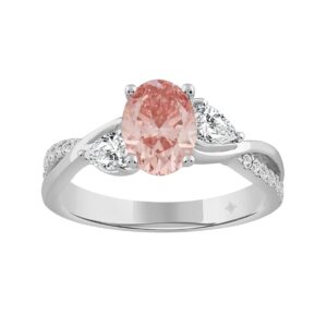 ETERNAL BLUSH COLLECTION LADIES RING 1 1/2CT ROUND/OVAL/PEAR DIAMOND 14K WHITE GOLD (CENTER STONE PINK OVAL DIAMOND 1CT)