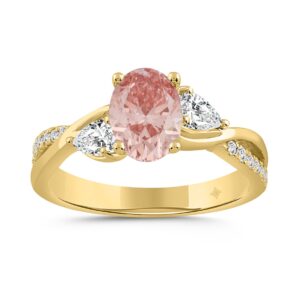 ETERNAL BLUSH COLLECTION LADIES RING 1 1/2CT ROUND/OVAL/PEAR DIAMOND 14K YELLOW GOLD (CENTER STONE PINK OVAL DIAMOND 1CT)