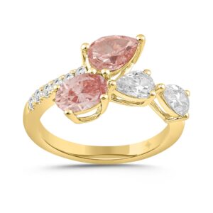ETERNAL BLUSH COLLECTION LADIES RING 2 1/4CT ROUND/PEAR/OVAL DIAMOND 14K YELLOW GOLD (CENTER STONE PINK OVAL DIAMOND 3/4CT PINK PEAR DIAMOND 3/4CT)