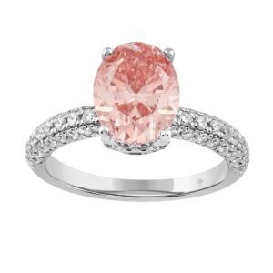 ETERNAL BLUSH COLLECTION LADIES RING 2 3/4CT ROUND/OVAL DIAMOND 14K WHITE GOLD (CENTER STONE PINK OVAL DIAMOND 2CT)