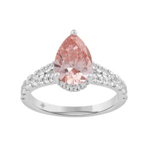 ETERNAL BLUSH COLLECTION LADIES RING 2 3/4CT ROUND/PEAR DIAMOND 14K WHITE GOLD (CENTER STONE PINK PEAR DIAMOND 2CT)