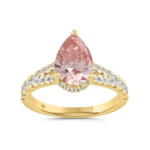 ETERNAL BLUSH COLLECTION LADIES RING 2 3/4CT ROUND/PEAR DIAMOND 14K YELLOW GOLD (CENTER STONE PINK PEAR DIAMOND 2CT)