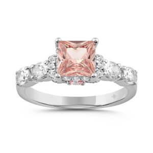 ETERNAL BLUSH COLLECTION LADIES RING 2CT ROUND/PRINCESS/OVAL DIAMOND 14K WHITE GOLD (CENTER STONE PINK PRINCESS DIAMOND 1CT)