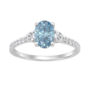 Ladies 14K White Gold 1 1/4CT Round/Oval Lab-Grown Diamond Ladies Fashion Ring 1.00CT Blue Oval Center stone (Color F-G -Clarity VS1/VS2)