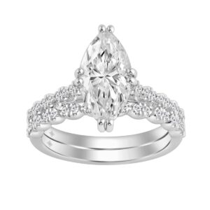 Ladies 14K White Gold Ladies Elegance- Bridal Set  3 1/3CT Round & Marquise Diamonds 3.00CT Marquise Center stone (Color F-G -Clarity VS1/VS2)