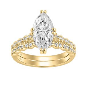 Ladies 14K Yellow Gold Ladies Elegance- Bridal Set  3 1/3CT Round & Marquise Diamonds 3.00CT Marquise Center stone (Color F-G -Clarity VS1/VS2)