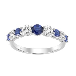 LADIES BAND 1/2CT ROUND/BLUE SAPPHIRE DIAMOND 14K WHITE GOLD (CENTER STONE BLUE SAPPHIRE ROUND DIAMOND 7/8CT)