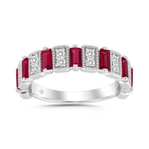 LADIES BAND 1/3CT ROUND/BAGUETTE DIAMOND 14K WHITE GOLD (RUBY DIAMOND 3/4CT )