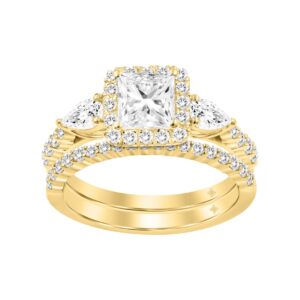 LADIES BRIDAL SET 2CT ROUND/PRINCESS/PEAR  DIAMOND 14K YELLOW GOLD (CENTER STONE PRINCESS DIAMOND 1CT )