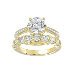 LADIES BRIDAL SET 3 1/2CT ROUND DIAMOND 14K YELLOW GOLD (CENTER STONE ROUND DIAMOND 2.00CT)