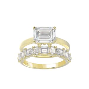 LADIES BRIDAL SET 3 1/2CT ROUND/EMERALD DIAMOND 14K YELLOW GOLD (CENTER STONE EMERALD DIAMOND 2.00CT)