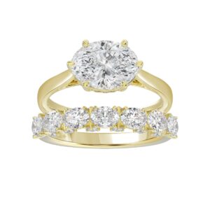 LADIES BRIDAL SET 3 1/3CT ROUND/OVAL DIAMOND 14K YELLOW GOLD