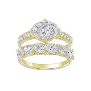LADIES BRIDAL SET 3 3/4CT ROUND/OVAL DIAMOND 14K YELLOW GOLD (CENTER STONE OVAL DIAMOND 2.00CT)