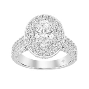 LADIES BRIDAL SET 3CT ROUND/OVAL DIAMOND 14K WHITE GOLD (CENTER STONE OVAL DIAMOND 1CT )