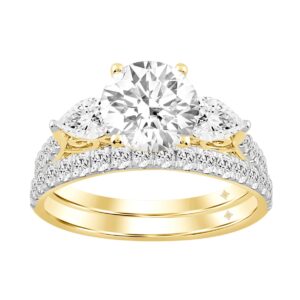 LADIES BRIDAL SET 3CT ROUND/PEAR DIAMOND 14K YELLOW GOLD (CENTER STONE ROUND DIAMOND 2CT )