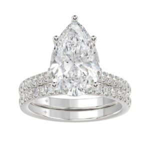 LADIES BRIDAL SET 4 1/2CT ROUND/PEAR DIAMOND 14K WHITE GOLD (CENTER STONE PEAR DIAMOND 4CT )